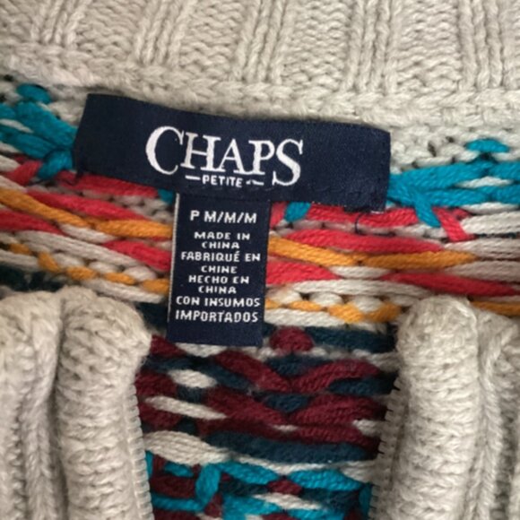 Chaps Fair Isle Full-Zip Mock-neck Sweater Sz Petite M #291T - Picture 8 of 9
